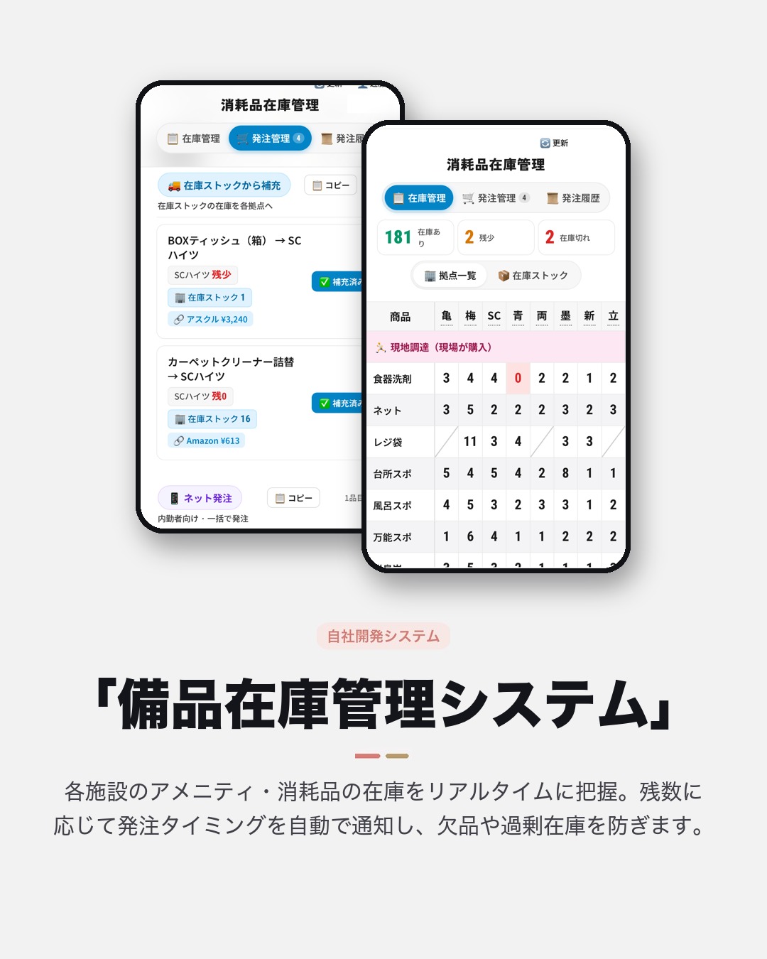 備品在庫管理システムの画面